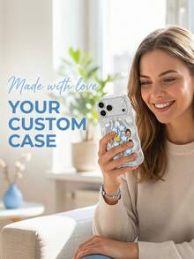 1pc Custom Face Rattle Phone Case, ABS Plastic Case Shell With Acrylic Star Moon Floating Portrait Charms, Wavy Transparent Cover, Shakeable Personalized Photo Design, Ideal Anniversary & Birthday Gift For Couples - Multicolor - View 4