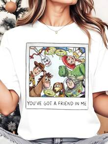 Disney Toy Story Characters Youve Got A Friend In Me Women's Round Neck Shirt Summer Tops Comfortable O Neck T Shirt Fashion Casual Women Clothes - White - View 1