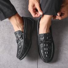 Spring Summer Men Loafers Genuine Leather Slip On Casual Shoes Crocodile Texture British Style - 2066棕色 - 查看 3