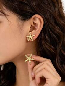 1 Paar modische, zarte, süße Seestern Ohrringe, 18 Karat vergoldet, vielseitiger Accessoire im Strandresort-Stil, geeignet für Strandpartys, Urlaub und den täglichen Gebrauch von Frauen - Gold - Übersicht 4