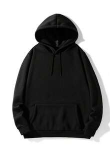Classic Men's Hoodie With Adjustable Drawstring And Kangaroo Pocket. - 黑色 - 查看 2