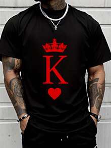 100% Algodón Rey de Corazones Divertida Camiseta de Halloween Rey y Pareja a Juego Estilo Hip-Hop de Calle Camiseta para Hombre 5S4Y - Negro - Ver 1