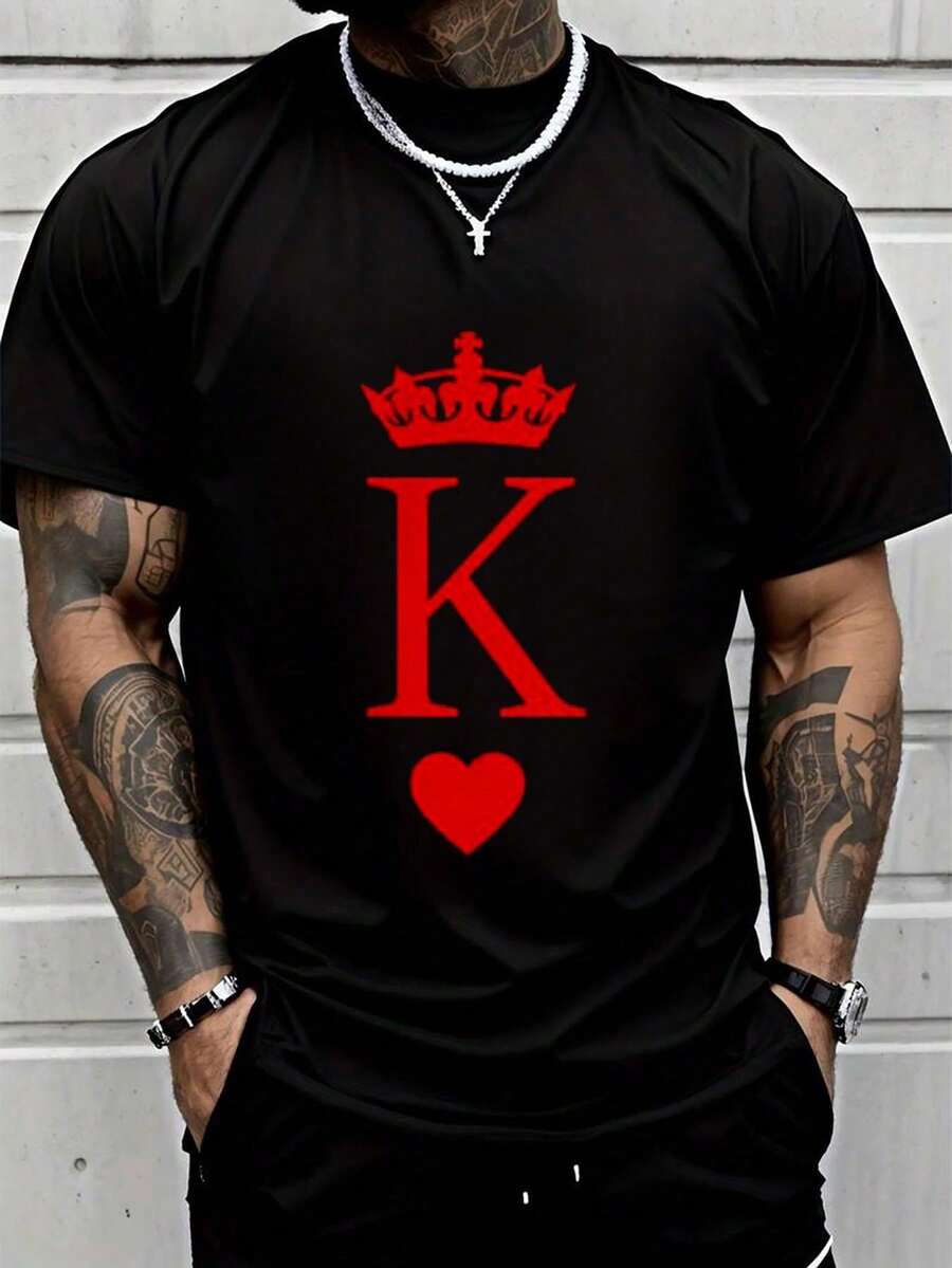 100% Algodón Rey de Corazones Divertida Camiseta de Halloween Rey y Pareja a Juego Estilo Hip-Hop de Calle Camiseta para Hombre 5S4Y - Negro - Ver 1