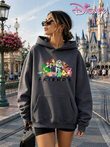 Disney Women's Hooded Sweatshirt, Unisex Sweatshirt, Toy Story And Friends Print Hooded Sweatshirt, 1995, Double-Sided Print. - Dark Grey - View 3