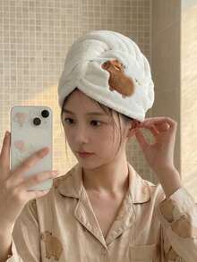 1pc Cute Cartoon Capybara Plush Hair Drying Cap, Absorbent Quick-Dry Coral Fleece Bath Hat, Women's Cute Hair Towel, Home Bathroom Decor, Summer Back To School - Default - View 2