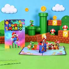 Miniso 1 pieza Tarjeta de felicitación 3D pop-up de Super Mario, diseño divertido de personaje de juego para invitación de cumpleaños/fiesta, adecuada para niños fans, con sobre, regalo creativo - Ver 2
