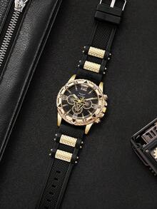 Men's Silicone Watch Classic Fashion Three-Eye Digital Scale Dial Handsome Sports Quartz Wristwatch (1pc/Set) Does Not Include Watch Box - Black - View 6
