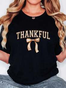 Cute Thank You T-Shirt, Gratitude T-Shirt, Autumn Sweatshirt, Fall Season T-Shirt, Thanksgiving T-Shirt, Warm Seasonal Sweater - Black002 - 查看 1