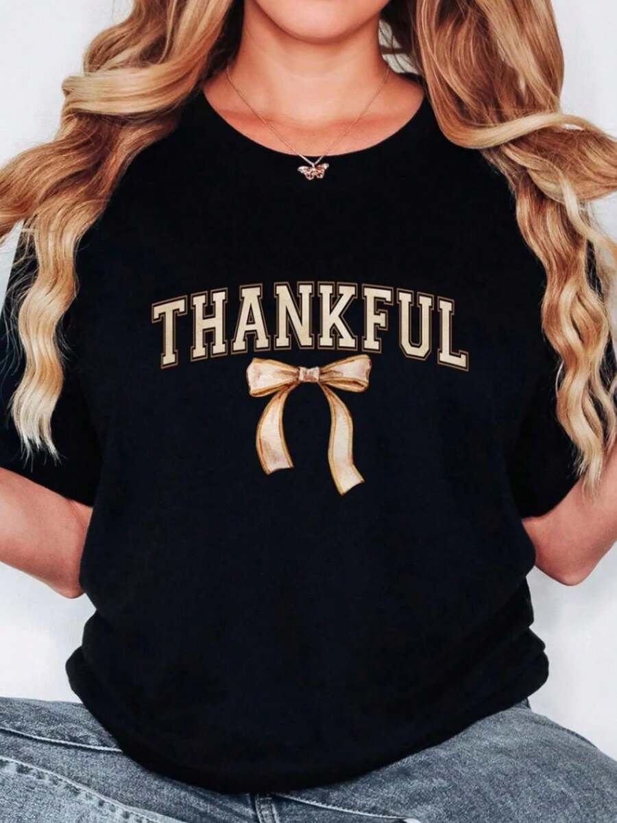 Cute Thank You T-Shirt, Gratitude T-Shirt, Autumn Sweatshirt, Fall Season T-Shirt, Thanksgiving T-Shirt, Warm Seasonal Sweater - Black002 - 查看 1