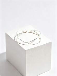 1 pieza Anillo de dedo del pie con línea cruzada geométrica, accesorio de joyería de pie estilo minimalista para vacaciones para mujeres - Plateado - Ver 5