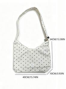 女童森系甜美波點單肩包，日系百搭斜背帆布大托特包，適合大學生返校使用 - 白色 - 查看 6