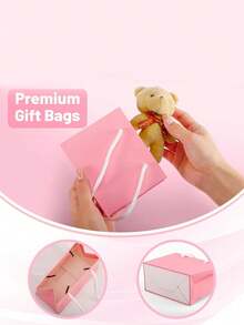 1/5/10/20pcs Mini Pink Rope Handle Paper Gift Bags, Suitable For Business, Wedding, Birthday Party Gift Packaging Shopping Bags, Size 3.9 X 4.7 X 2.4 Inches (10 X 12 X 6 Cm) - Multicolor - View 5