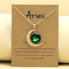 1 Retro Zodiac Moon Pendant Necklace That Glows In The Dark - Vintage Style, Zinc Alloy With Details, Adjustable Chain For Women - Ideal For Everyday Wear And Gifts - 牡羊座 - 查看 1