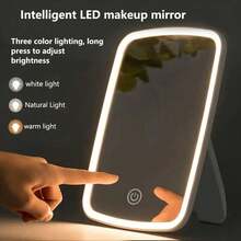 SOKANY USB Rechargeable Smart LED Makeup Mirror, 3 Color Temperature Lighting (White, Natural, Warm), Adjustable Brightness, Touch Operation, Portable Folding Design, Modern Makeup Mirror Suitable For Beauty Enthusiasts - White - View 12
