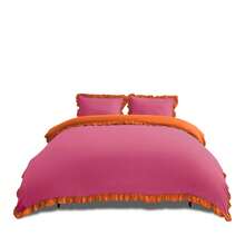 VELVETIO Luxury Kendrick Frill Duvet Cover Set Reversible Bedding Set Soft Smooth Lightweight Microfiber Polyester With Matching Pillow Cases Elegant Ruffle Edge Plain Design Single Double King - Hot Pink/Orange - View 8
