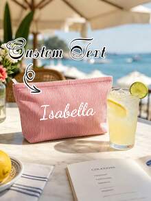 Custom Striped Makeup Bag - Personalized With Name Or Text - Multiple Colors - Minimalist Large Capacity Design - Daily Storage Bag & Document Bag - Multicolor - View 3