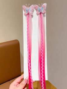 2pcs Girls Cute Embroidered Butterfly Gradient Color Ponytail Hair Extensions Hair Clips - Multicolor - View 9