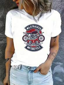Camiseta de manga corta gris, perfectara actividades al e casuales. Camiseta de mujer de talla grande con estampado gráfico de manga corta, cuello redondo, ligera y transpirable - Blanco - Ver 2