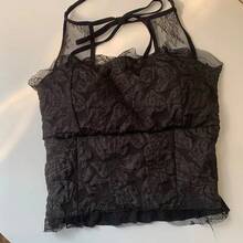 New Style Of Sexy Lace Camisole With Halter Neck And Chest Pads, Can Be Worn As A Top, With A Beautiful Design On The Back. - 黑色. - 查看 4