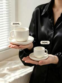 Juego de 6 piezas/1 set de taza de café y platillo de cerámica de 90ml/3oz, taza de estilo latte de porcelana blanca a rayas europeas, juego de taza de té vintage, apto para uso diario en el hogar, cocina, cafetería, bar, máquina de café o restaurante, café expreso - Multicolor - Ver 3