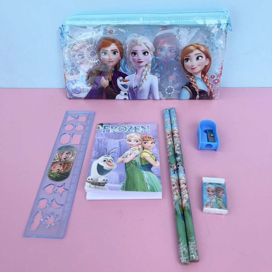 冰雪奇緣鉛筆盒文具套裝 - 夢幻美學紫色藍色馬卡龍色冰雪公主雪花主題鉛筆袋,包含經典角色與歐拉夫,高級學校用品、辦公文具必需品 - 彩色 - 查看 1