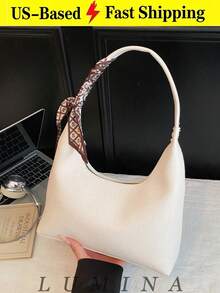 1pc Brown/White Summer Minimal Women's Shoulder Bag With Scarf, Vintage Crescent Hobo Bag Leather Bags Women Carteras Para Mujer - 彩色 - 查看 11