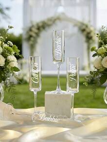 1pc/2pcs Personalized Wedding Champagne Glasses, Customized Name Crystal Wine Glass Set, 175ml 6oz With Optional Bow, Engraved Toasting Glasses - Multiple Stemmed Glasses 1 - View 3
