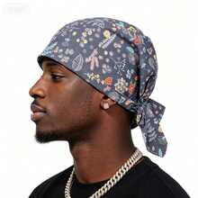 1 pieza Gorro de pañuelo triangular para hombre, gorro pirata, envoltura para la cabeza de algodón estampado, gorra fácil de poner - Multicolor - Ver 9