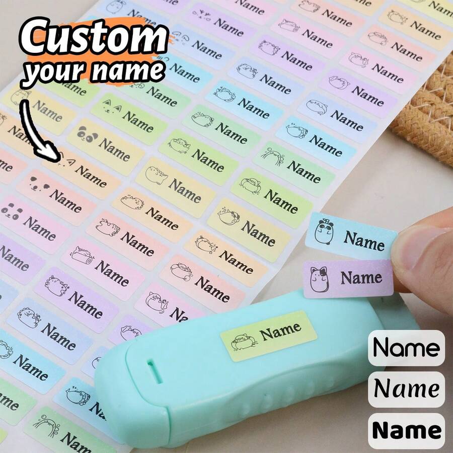60-500 piezas Etiquetas de nombre personalizadas sin plancha, etiquetas de nombre personalizadas para ropa, pegatinas de nombre personalizadas para botellas de agua, regreso a la escuela - Estilo C - Ver 1