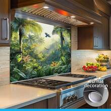 1pc Kitchen Wall Sticker, Tropical Rainforest Design, PVC Material. It Features Vibrant Palm Trees, Colorful Flowers And Birds, Suitable For Kitchen, Cafe Or Restaurant Decoration, Kitchen Wall Decor|Floral Pattern|Vinyl Wallpaper, Wall Decor - A - View 7