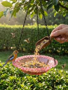 1pc Outdoor Hanging Bird Bath, Multi-Functional Wild Bird Feeder & Water Basin, Large Shallow Basin Design, Durable Plastic Tray With Chain, Outdoor Yard Decor, Gift For Bird Lovers, Suitable For Patio, Lawn, Balcony - A - View 6