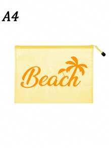 多色防水時尚網格海灘包，印有「Beach」椰子樹、遮陽傘圖案的化妝包，海灘主題，大容量透明化妝包，可存放防曬霜、零食、比基尼和海灘必需品。春/夏防曬收納，適合游泳、海灘、潛水和夏季度假，學生開學、送給朋友、家人、閨蜜、同學的禮物。生日、節日、派對、婚禮（伴娘）、郵輪必需品、畢業禮物 - 彩色 - 查看 17