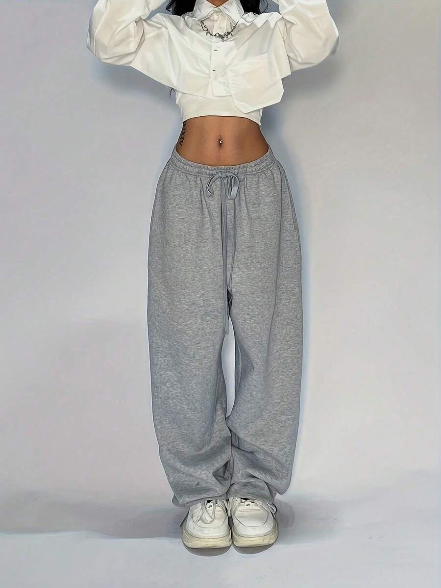 Plain Casual Sweatpants For Women - 灰色的 - 查看 1