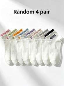 1 Pair 3 Pairs 4 Pairs Contrast Color Ribbed Mid-Calf Socks With English Embroidery Label, Comfortable Versatile Mid-Calf Socks For All Seasons - Multicolor - View 12