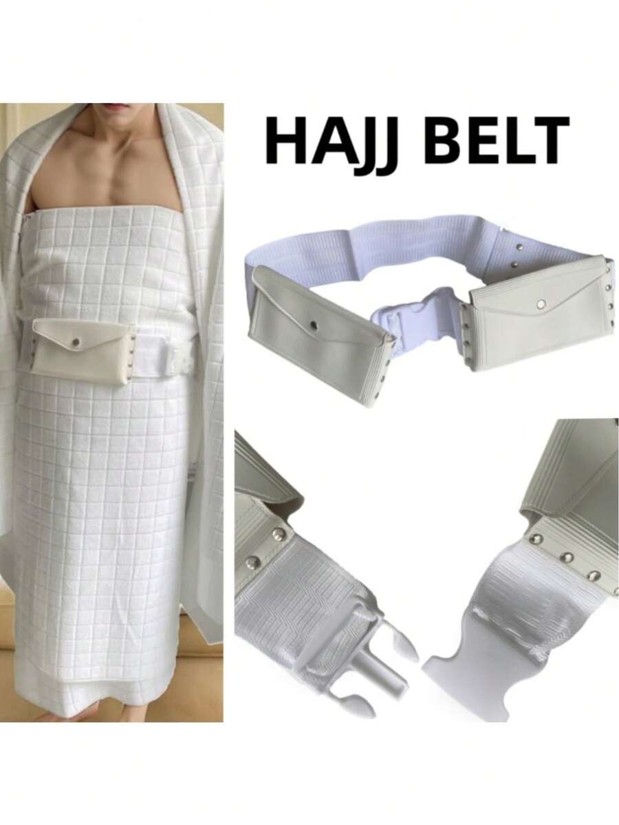 1pc White Men's Hajj Waist Bag, Umrah Pilgrimage Belt Bag, Multi-Functional Travel Bag For Phone Keys Glasses Coins Storage For Ihram Accessories