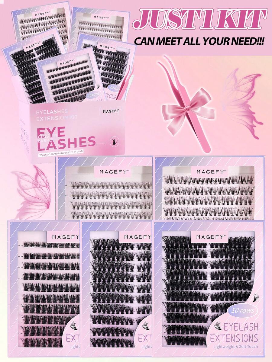 MAANGE 400/900片簇狀自然假睫毛，10D/20D/30D/40D/60D，自然蓬鬆，DIY單根假睫毛，10-14mm混長，纖細仿貂毛3D個人假睫毛，日常旅行化妝工具，接睫毛套組，女性禮物