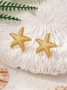 1 Pair Popular Versatile Vintage Starfish Stud Earrings For Women - Golden - View 1