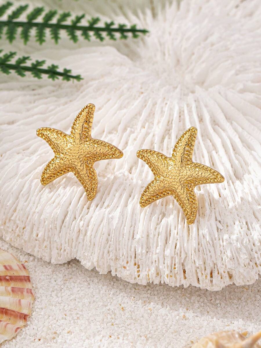 1 Pair Popular Versatile Vintage Starfish Stud Earrings For Women - Golden - View 1