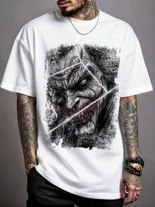 Camiseta de la Liga de la Justicia para Hombre |       Estampado de héroe de anime, color sólido, cuello redondo, transpirable y cómodo, moderno y versátil - Blanco - Ver 1