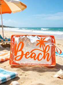 Colorful Clear Makeup Bag Beach Pattern,Waterproof Zipper Beach Toiletry Bag, Portable Summer Travel Cosmetic Storage Pouch,Outdoor Sun Protection Storage Bag,Women Holiday Essentials,Suitable For Vacation, Bathroom, Summer Beach,Swimming - Multicolor - View 8