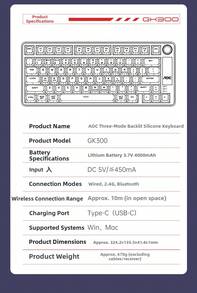 Keyboard AOC Warna-warni dengan Layar, Nirkabel Bluetooth Berkabel, Tiga Mode, Keyboard Gaming, Sensasi Mekanik, Keyboard Komputer untuk PC, Mac, Laptop, 99 Tombol - View 10