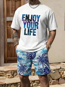 Conjunto de pantalón corto y camisa de manga corta con estampado, estilo de vacaciones para hombres - Multicolor - Ver 5