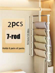 1/2Pcs Foldable Multi-Layer Pants Hanger, Space Saving Pull-Out Closet Storage Rack, Non-Slip Plastic Organizer For Jeans Leggings Ties Underwear, Easy To Install, Perfect For Seasonal Wardrobe & Back To School - Multicolor - View 12