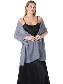 Women's Soft Solid Color Sheer Shawl Prom Party Dress Accessory Chiffon Wrap - Silver - View 3