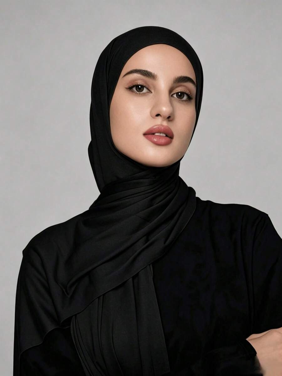 1pc Women's Simple Classic Solid Color Elegant Casual Hemmed Scarf Premium Knit Modal Jersey Hijabs Scarf Long Turban Headscarf Suitable For Daily Life And Outings