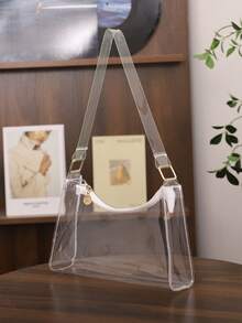 Women's Fashion Minimalist Shoulder Bag, PVC Transparent Underarm Handbag - Clear - View 4