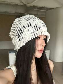 French Style 3D Floral Hollow Out Bucket Hat, Summer Breathable Thin Mesh Knit Slouchy Beanie, Face-Slimming Fisherman Cold Weather Hat - Flower Openwork Hat - View 12