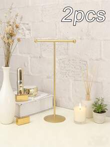 Multifunctional Metal Jewelry Organizer With Necklace Hooks, This Household Standing Jewelry Display Rack Features A Durable Metal Design And Can Store Necklaces, Bracelets, Earrings, Rings, And More. It Also Saves Space On Your Dressing Table. - Gold - View 12