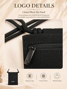 Chanel 黑色帆布斜跨拉鍊小包 13*19cm，耐用帆布材質，可調節抽繩肩帶，適合收納手機等物品，適合個人使用或送禮 - 黑色 - 查看 6