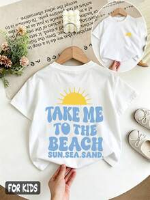 T-shirt décontracté à manches courtes avec imprimé slogan de plage pour fille préadolescente, style vacances, décontracté pour le quotidien, les vacances, les voyages et la plage - Blanc - Voir 5